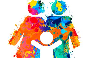 Colorful graphic illustration of two adults and a child to illustrate the article Can a Blended Family Be Blessed?